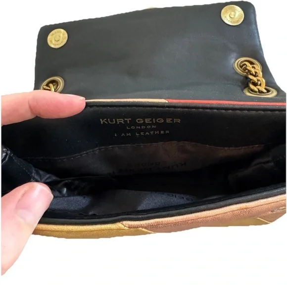 Kurt Geiger London Mini Striped Kensington S Leather Bag With Gold Chain - Picture 8 of 8